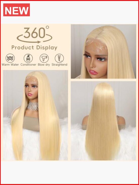 30 Inch 613 Lace Front Wig Human Hair Straight Blonde 200% Density 13x6 Lace main image 6